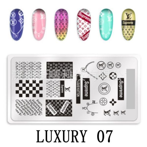 XJ2 high end name brands Louis Vuitton Burberry Gucci Chanel flowers lips  sun logo nail stamping plate