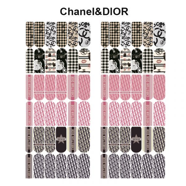 6 Sheets Chanel Dior Nail Stickers Black