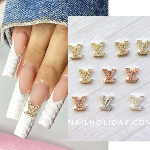 LV Louis Vuitton Brand Inspired Nail Charms in Gold —