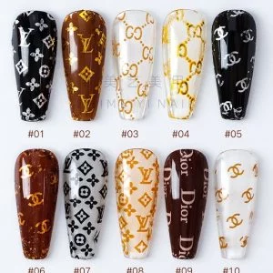 Buy Designer LV brown gold glitter stripping tape NAIL DECALS black brown  shimmer golden brown NAIL ART STICKERS NAIL WRAPS NAIL stencils nail  stamping foils nail tattoo art chrome nail design (Gg1)