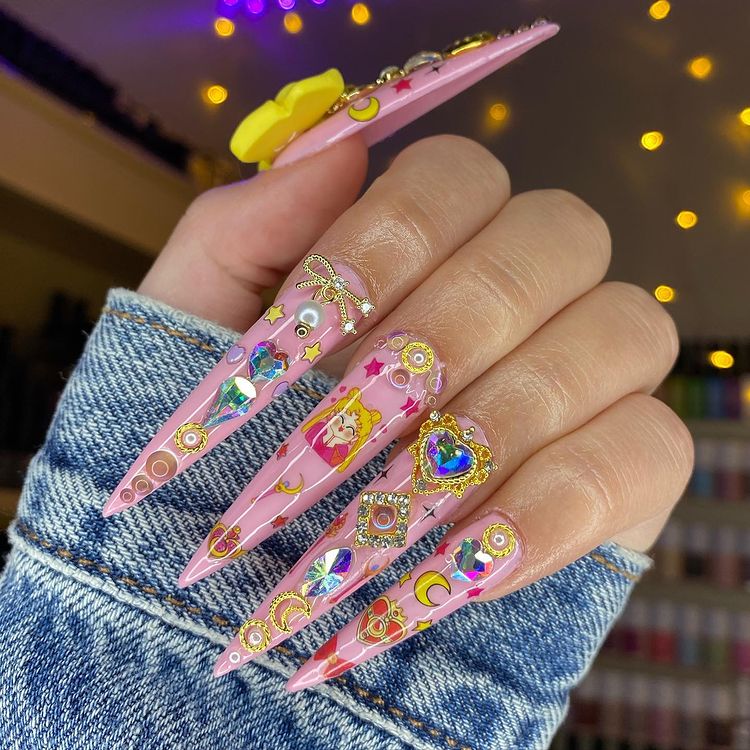 Anime Nails, Sailor Moon Pastel Press on Kawaii Nails With Charms - Etsy
