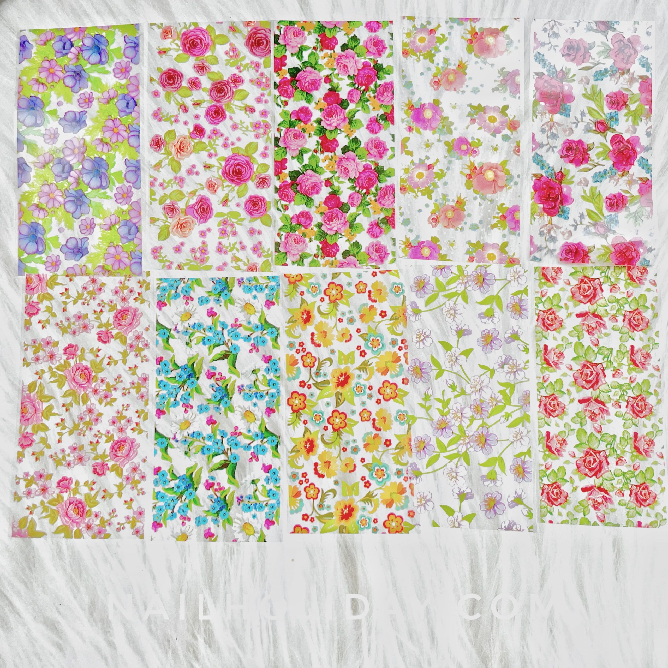 10 Styles Flower Nail Foils D