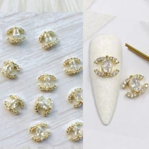 10PCS Pearls Drop Chanel Nail Charms Gold