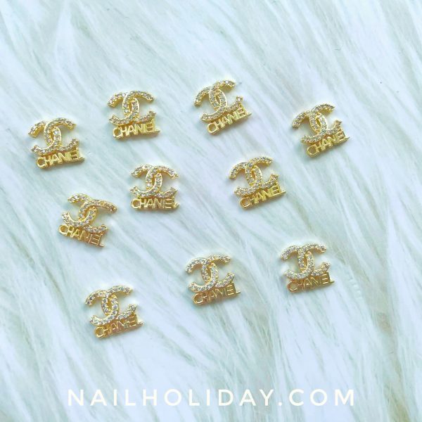 10PCS Floral Chanel Nail Charms Gold