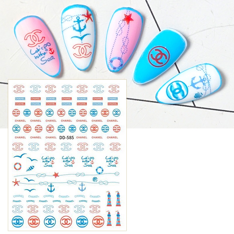 6 Sheets Blue Chanel Nail Stickers