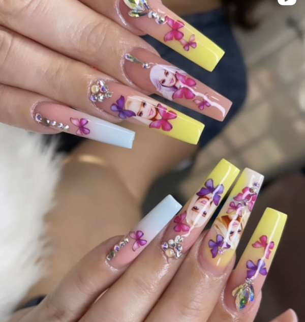 ehmkay nails: Barbie Movie Neon Bathing Suit Nail Art