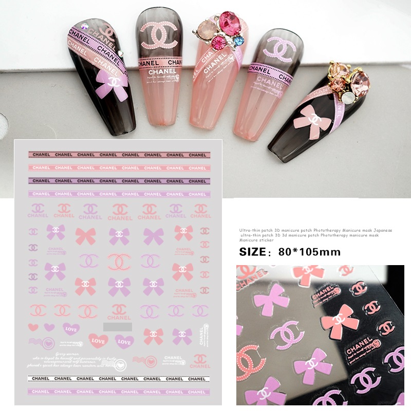 6 Sheets Pinky Chanel Nail Stickers