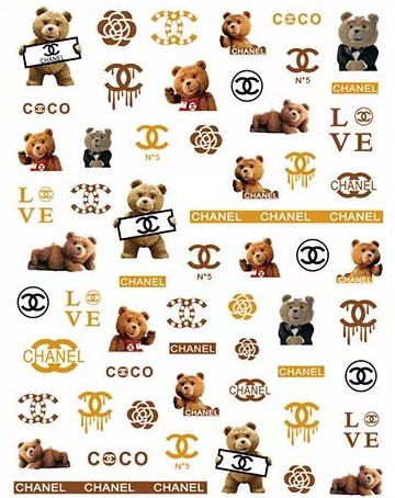 6 Sheets Bear Chanel Nail Stickers