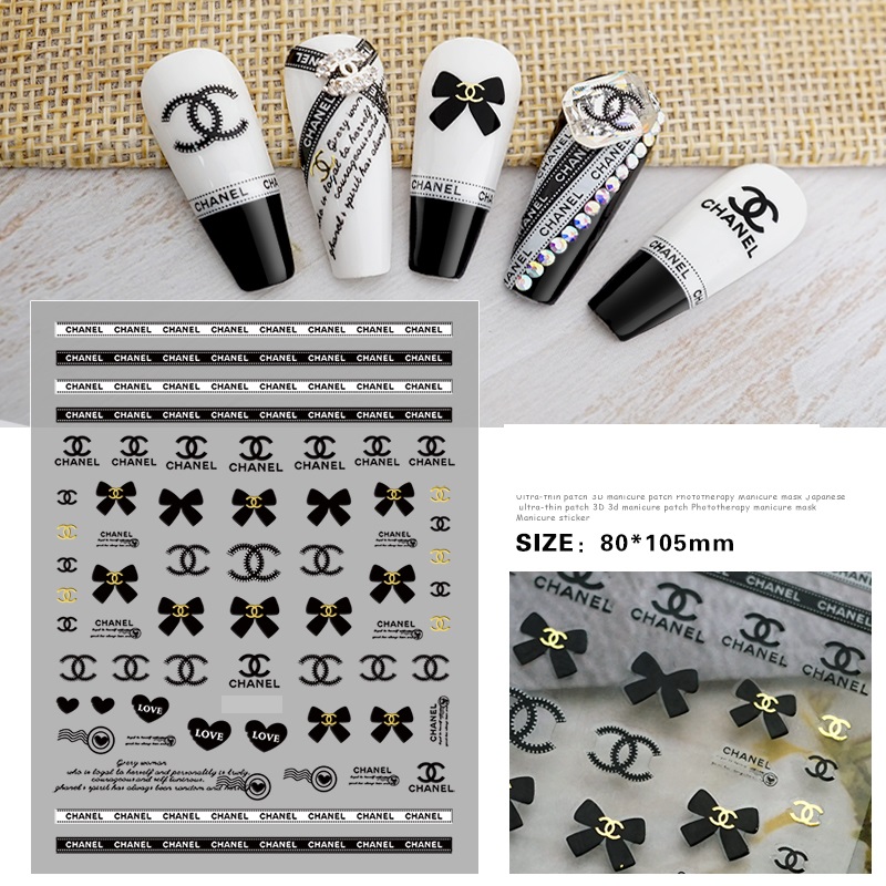 6 Sheets Bow Chanel Nail Stickers