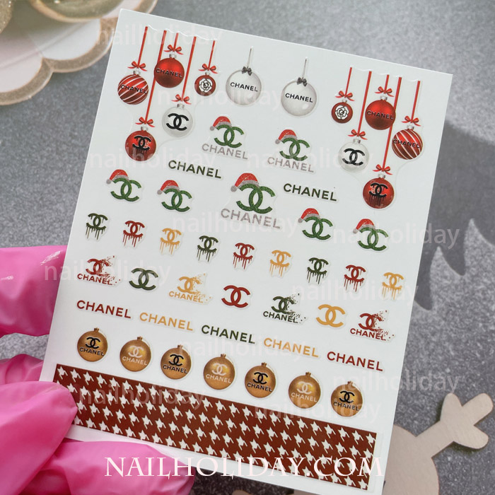 6 Sheets Snow Christmas LV Nail Stickers