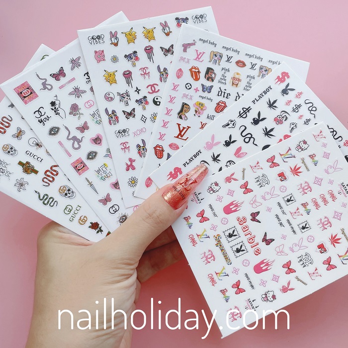 Luxury Brand Nail Stickers-LV Colored - Curves & Sparkle Nail Designs