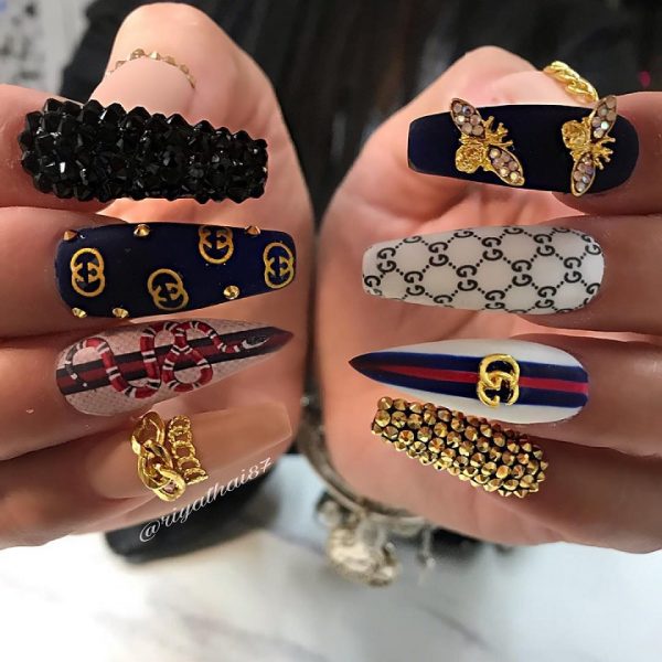 LV NAILS  Gucci nails, Long acrylic nails, Fake nails