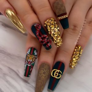LV Louis Vuitton Brand Inspired Nail Charms in Gold —