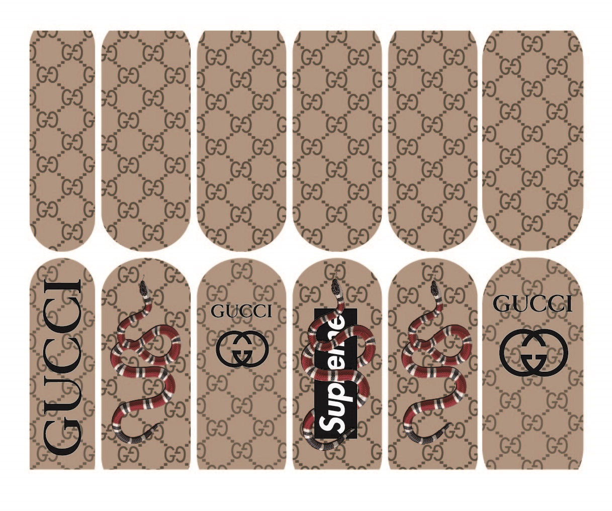 6 Sheets Louis Vuitton Nail Stickers Brown