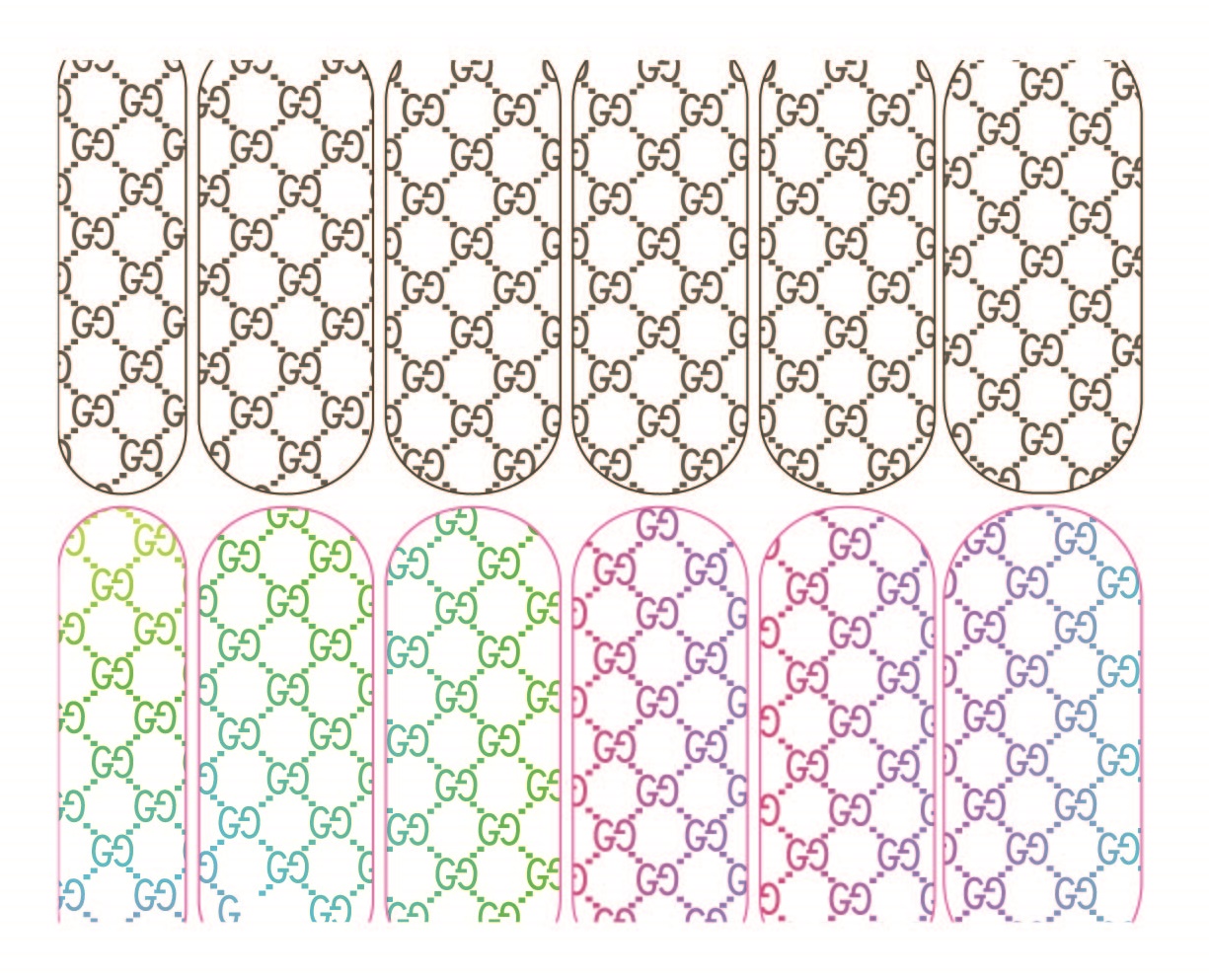 6 Sheets Color GUCCI Nail Decals