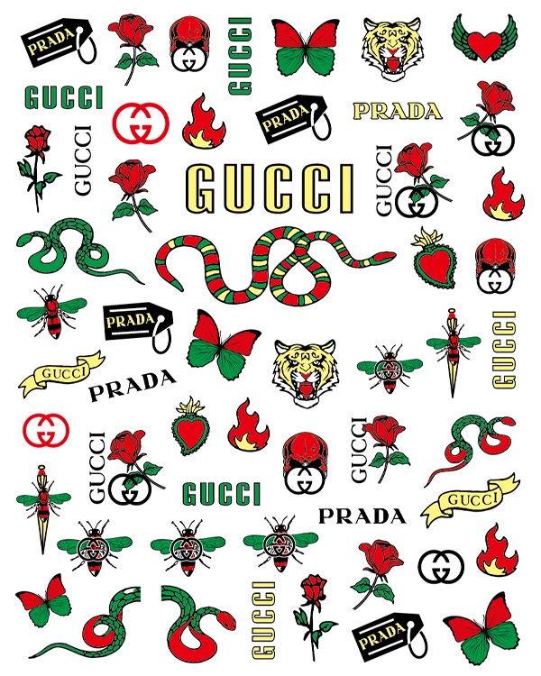 6 Sheets Christmas GUCCI Nail Stickers