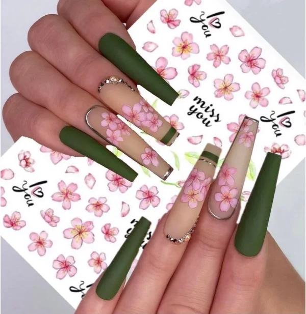 Pink flower nails