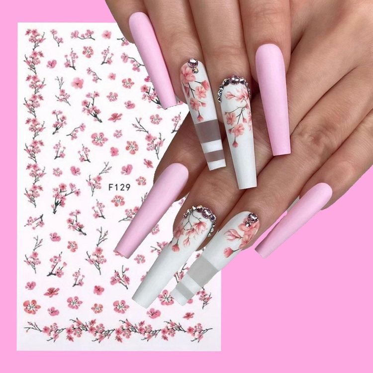 Pink flower nails 7