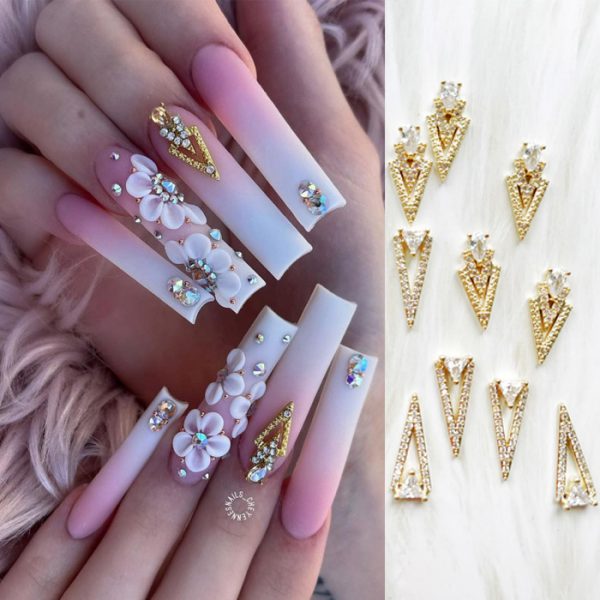 10PCS Chanel Nail Charms Triangle Gold+Silver