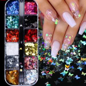 Holographic Pink Butterfly Shape Nail Glitter
