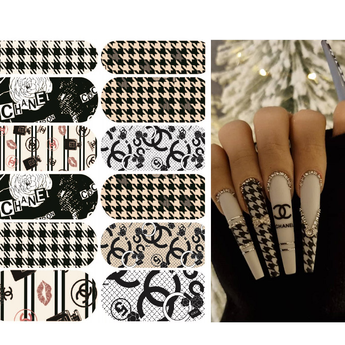 6 Sheets Floral Chanel Nail Stickers