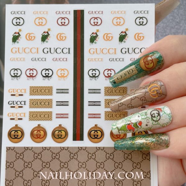 Razernij Vakantie tiener 6 Sheets Christmas GUCCI Nail Stickers