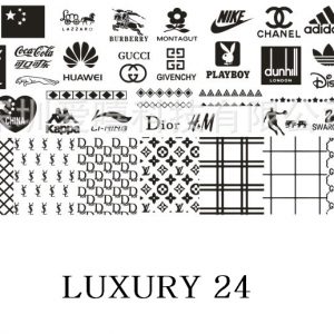 XJ2 high end name brands Louis Vuitton Burberry Gucci Chanel flowers lips  sun logo nail stamping plate