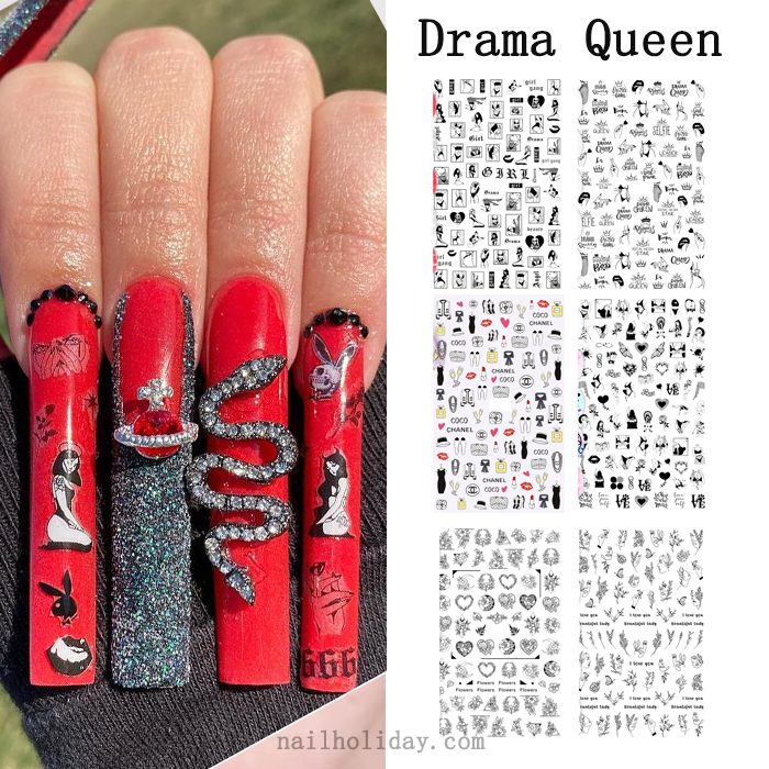 Drama Queen Nail Stickers Set-6 Sheets