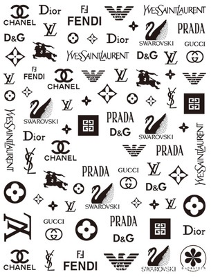 6 Sheets Chanel Dior Nail Stickers Black