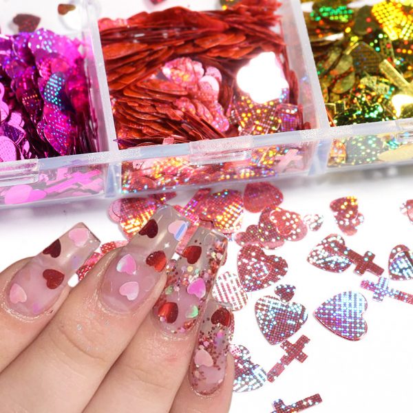 Amazon.com: Heart Nail Art Glitter Sequins Heart Valentines Nail Art  Sticker Decals Laser Love Heart Glitter Flakes for Manicure Make Up DIY Nail  Decoration : Beauty & Personal Care
