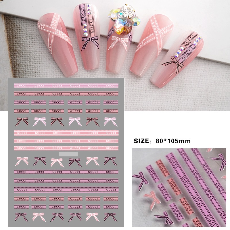6 Sheets Pink LV Nail Stickers