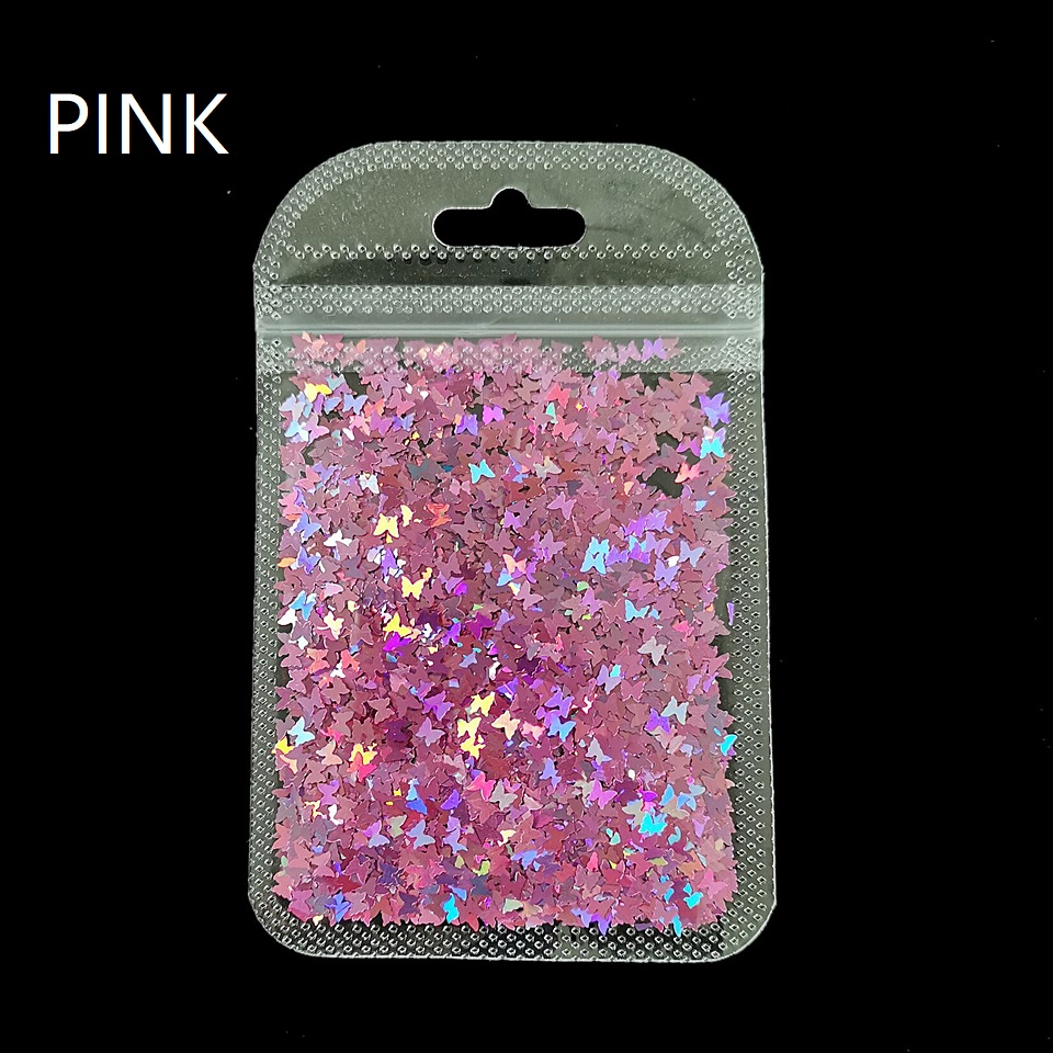 Holographic Pink Butterfly Shape Nail Glitter