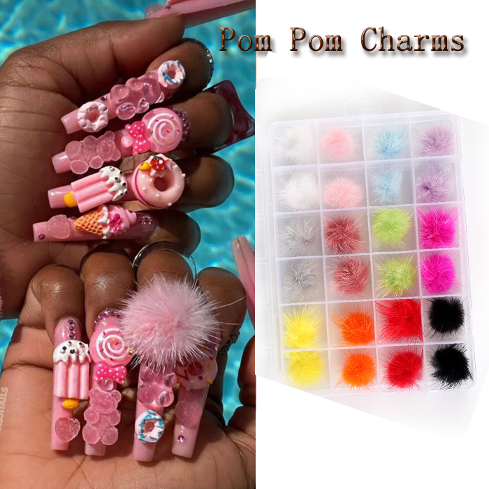 pom pom nail charm