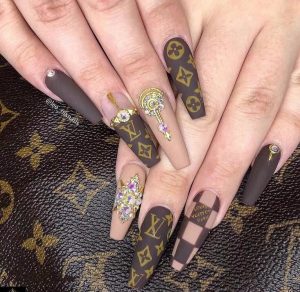 Easy Louis Vuitton gel nail art play with stickers 