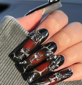 black chrome hearts nail