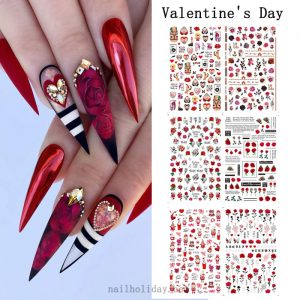 Heart Nail Stickers - 6 Sheets Hearts Nail Decals for Women - 3D Self  Adhesive Heart Nail Art Stickers - Black Red Heart Love Angel Cupid Nail  Designs