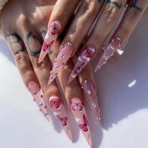 pink butterfly nails