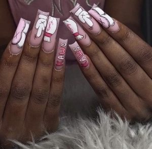 pink-kaws nails art-naolholiday