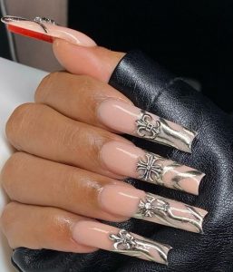 pink chrome hearts nail