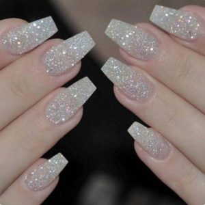 silver nail glitter design