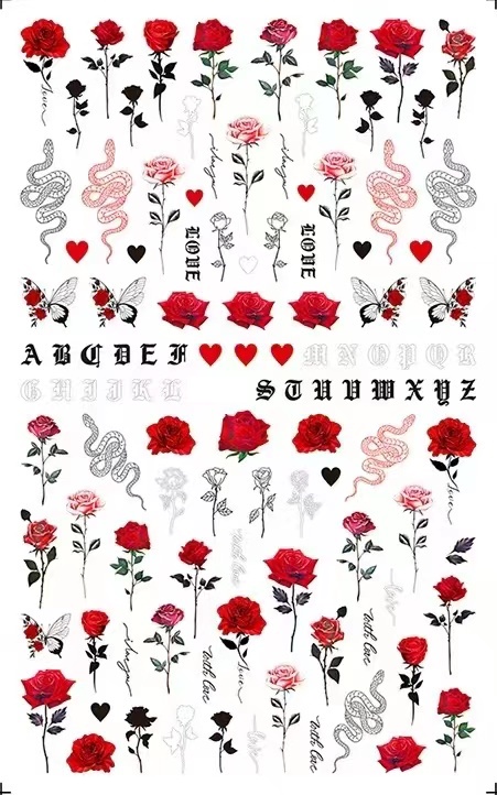 6 Sheets Valentine Rose LV Nail Stickers