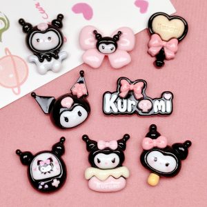 Black Kuromi family nail charms