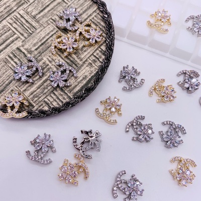 10PCS Floral Chanel Nail Charms Gold