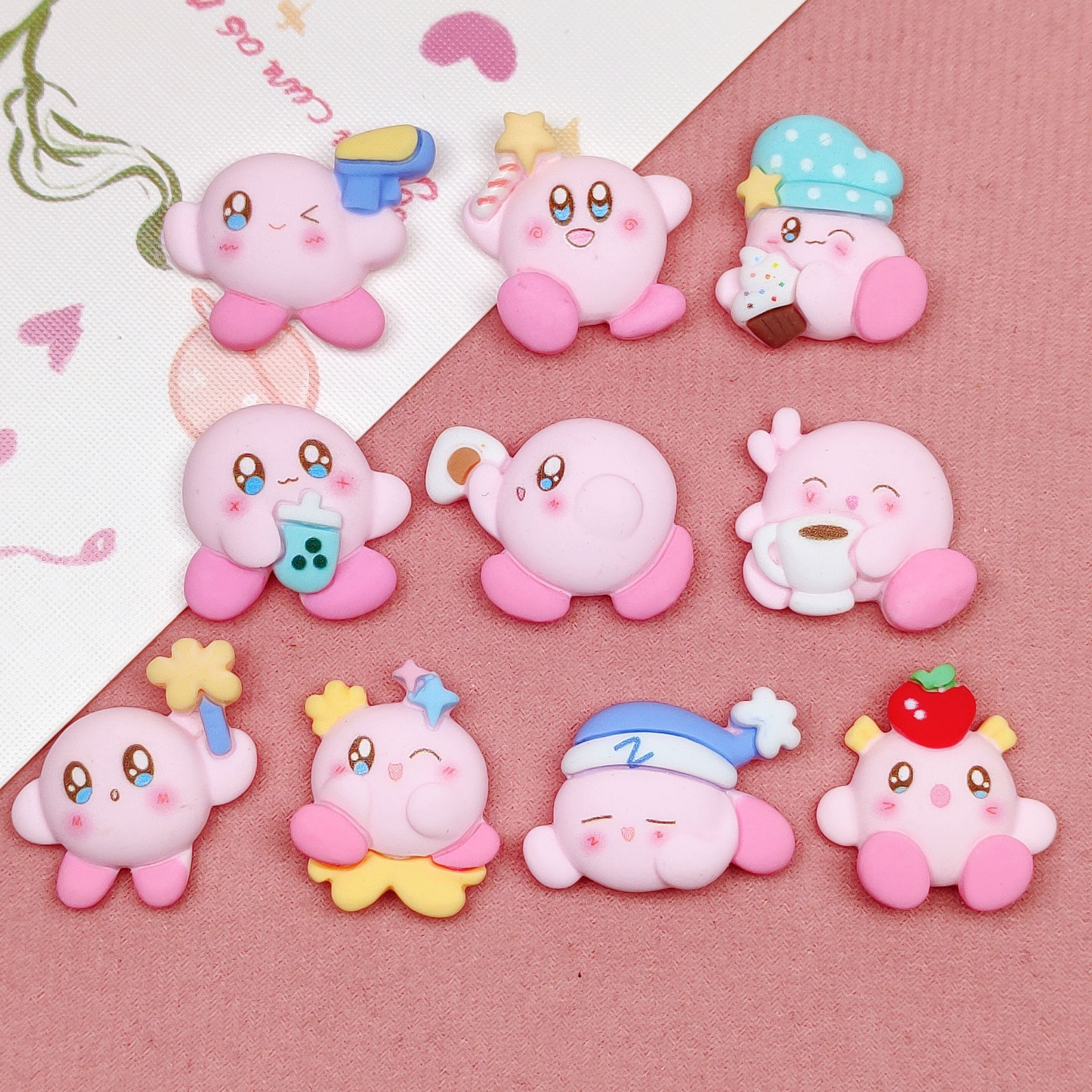 10PCs Kawaii Nail Charms Pink Kirby Star Nail Charms Cute Resin Art Nail  Charms