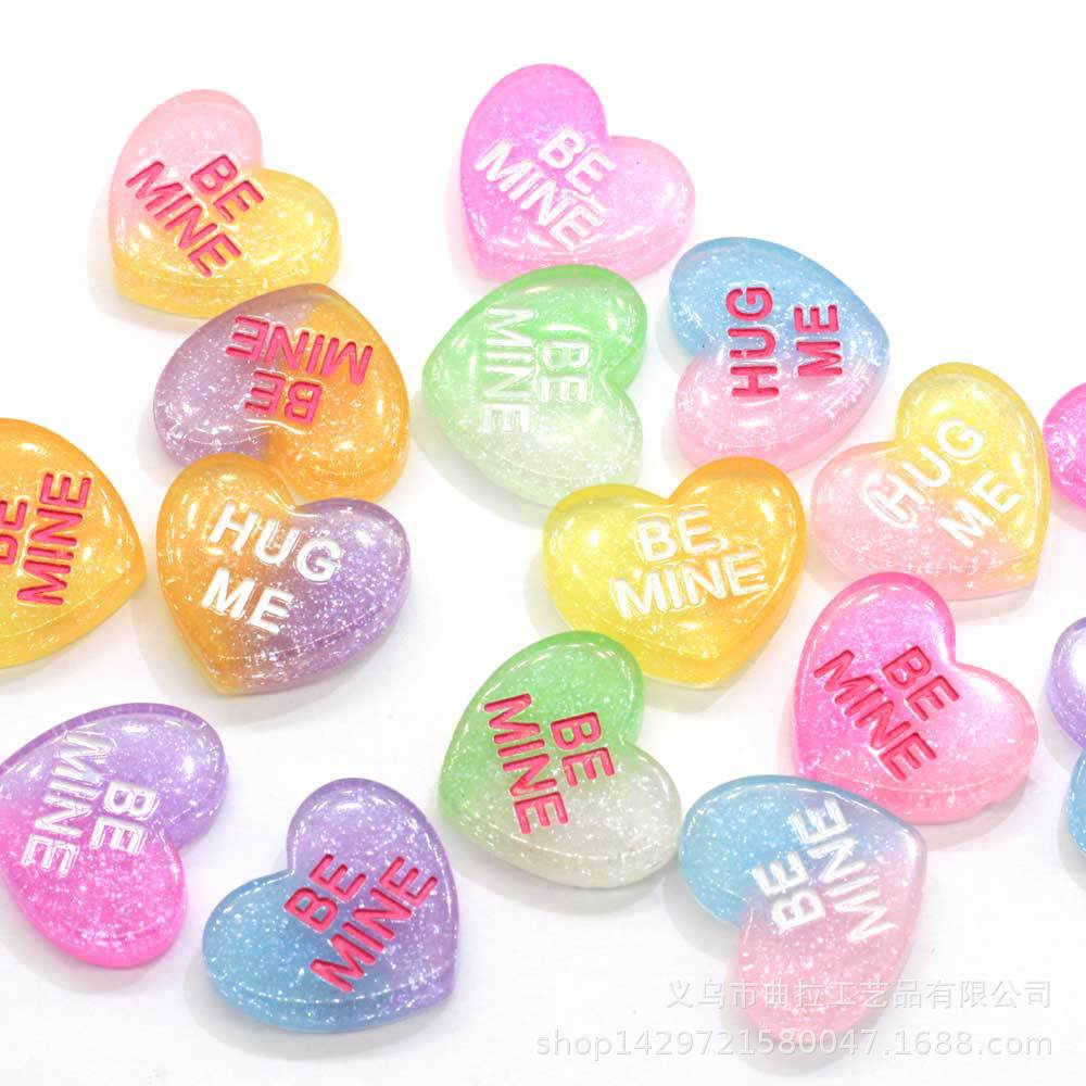 Rainbow XL Valentine's Heart Nail Charms-20pcs-Be Mine+Hug Me