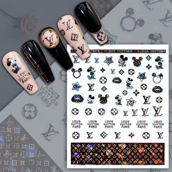 6 Sheets Holographic LV Mickey Nail Stickers