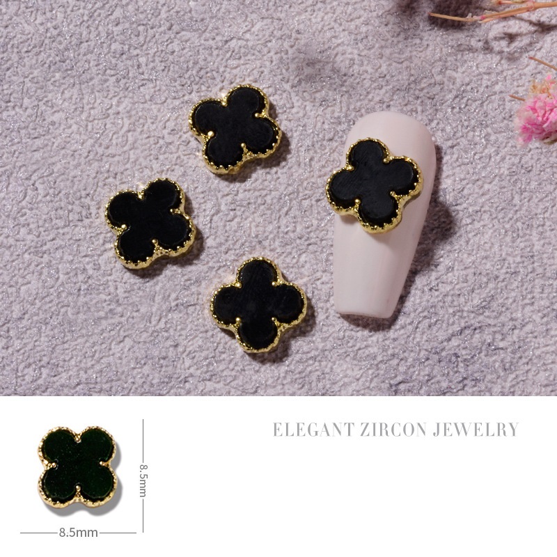 Zircon Four-leaf Clover Nail Charms Luxury Crystal Four Petal