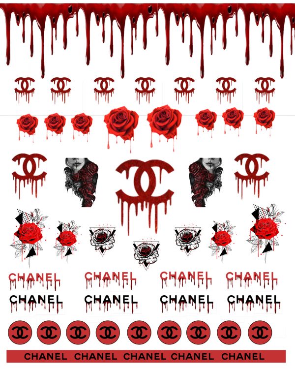 6 Sheets Blood Chanel Nail Stickers