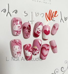 pink sanrio nails