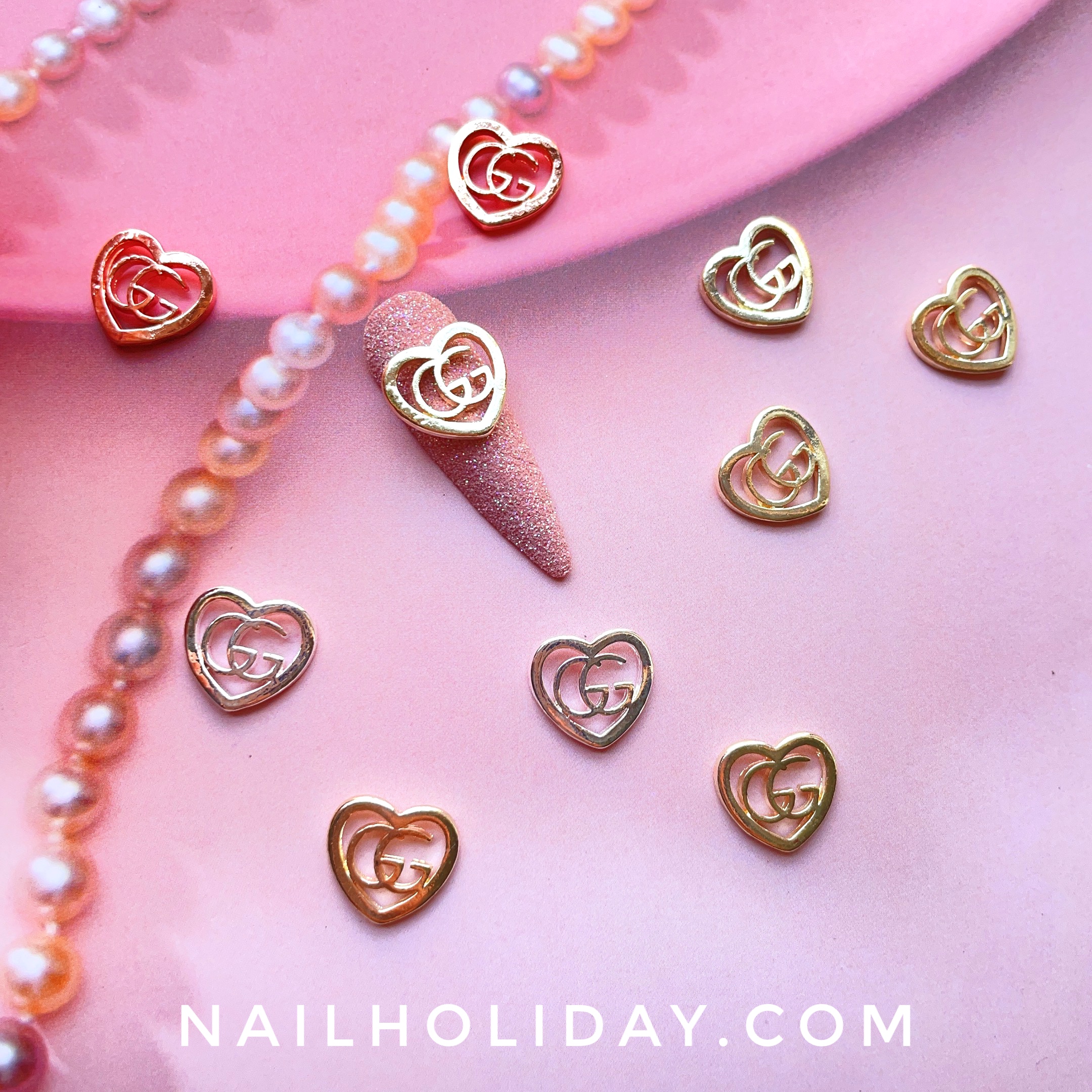 LOVE heart GUCCI nail charms